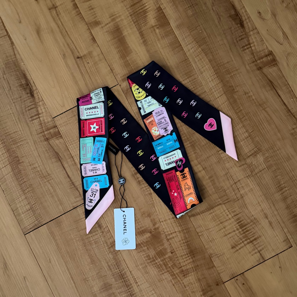 Cc Monogram Designer Twilly Scarf Stole Bnwt 100 Silk